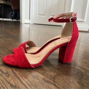 Red Suede Block Heel Sandals